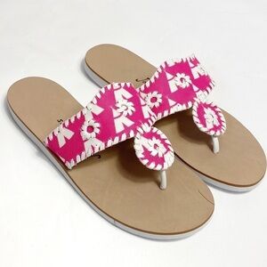 Jack Rogers pink canvas teepee print flat sandals 9